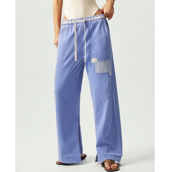 Periwinkle Blue Cotton Stretchy Waist Split Hem Lounge Pants - Picture 4 of 6